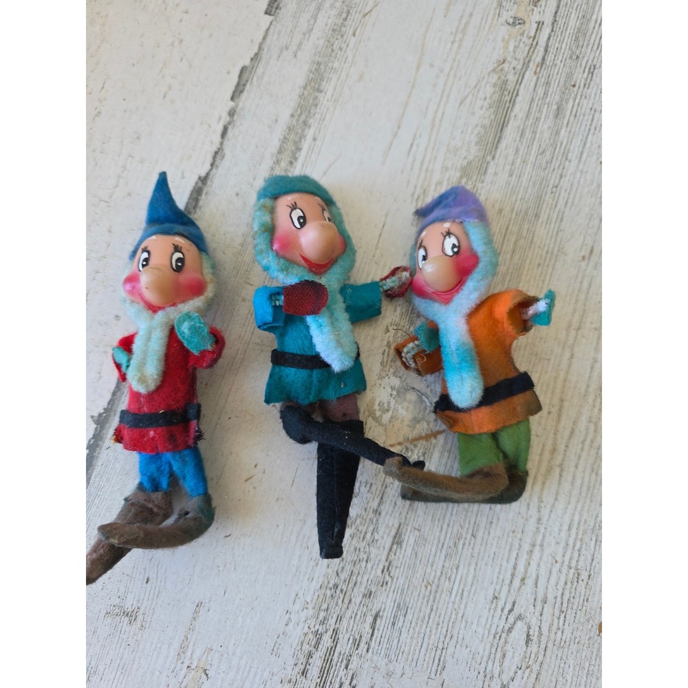 Vintage felt seven dwarfs jointed movable bendable Xmas tree